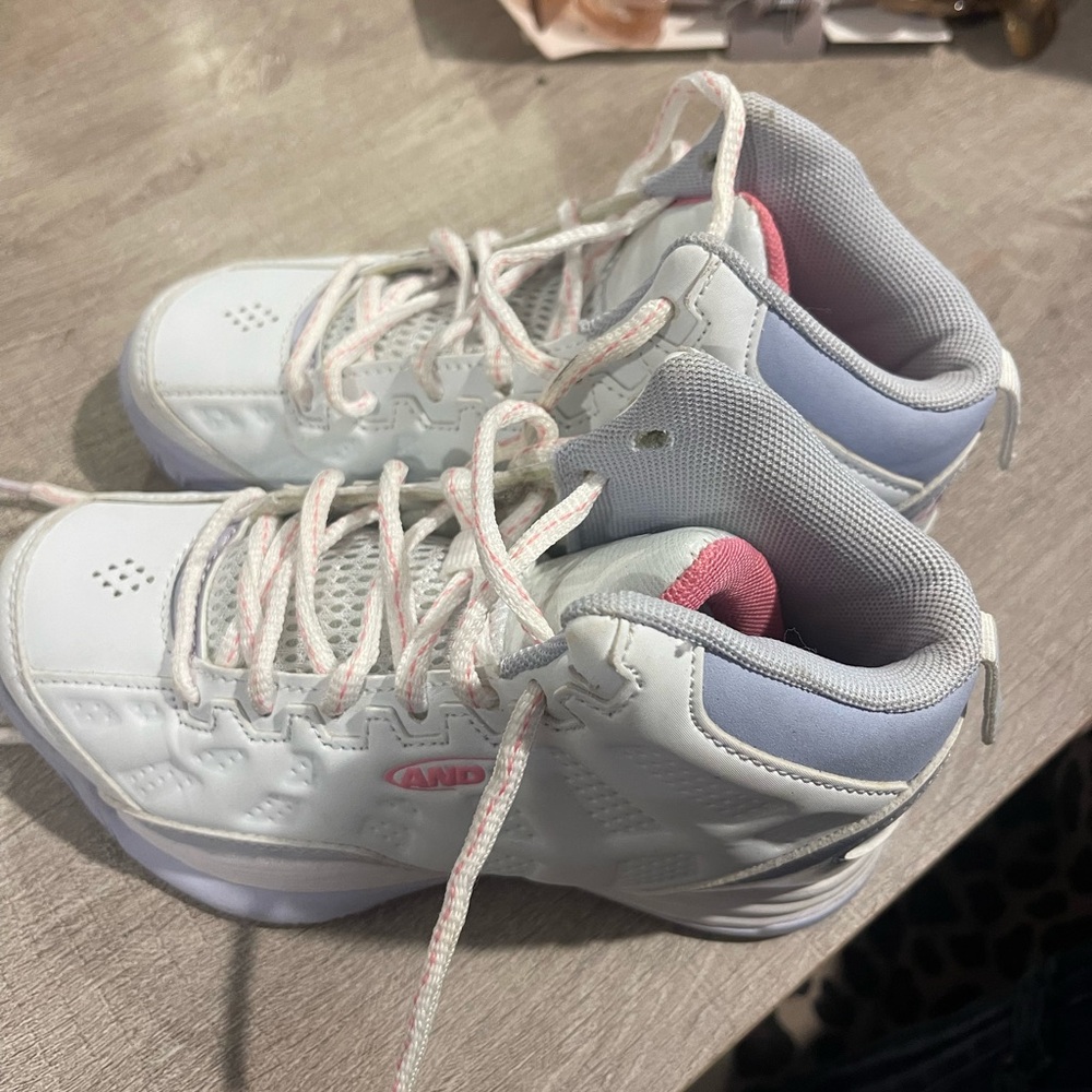 Kids White and Pink High-Top Sneakers